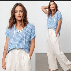 Rails blue and white striped linen‎ blend top womens size xs
